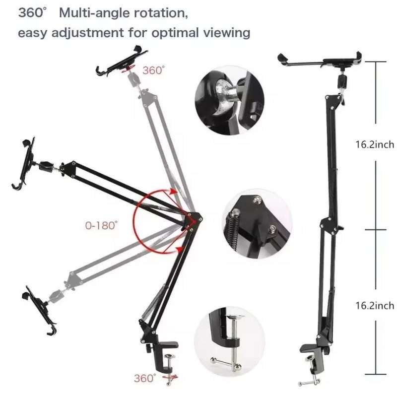 XWJ005 Adjustable Desk Clamp Bracket 360 Degrees Rotatable Tablet Phone Holder