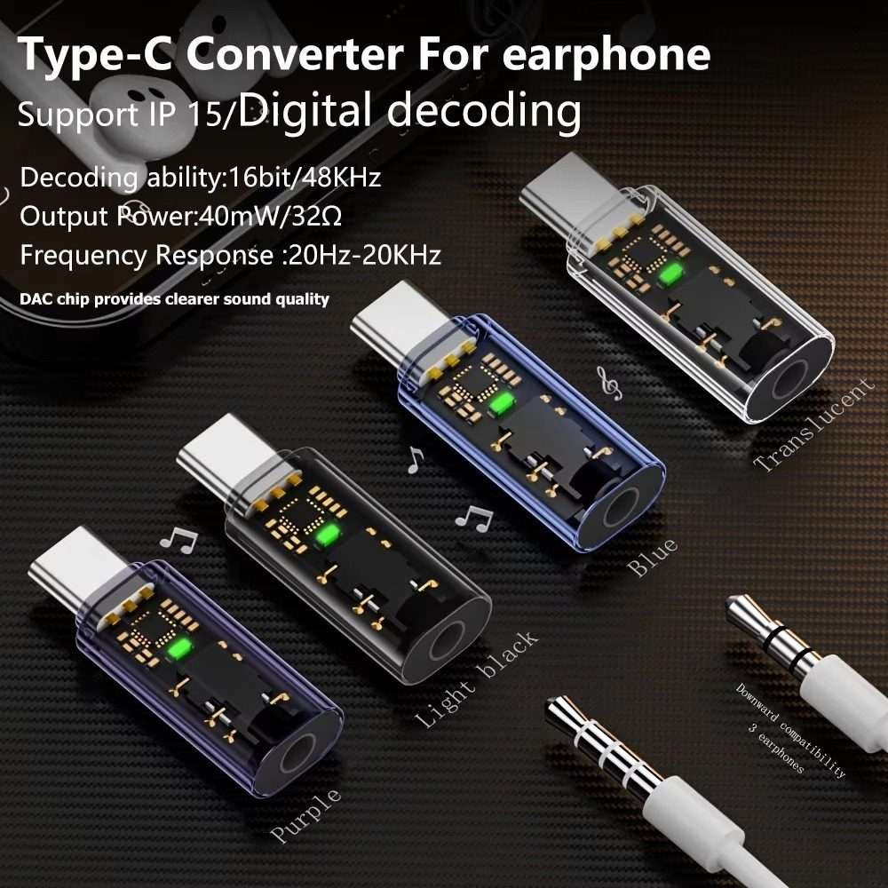 Type-C to 3.5mm Headphone Plug Conversion Adapter For iPhone 15 Audio DAC Decoding(Gray)
