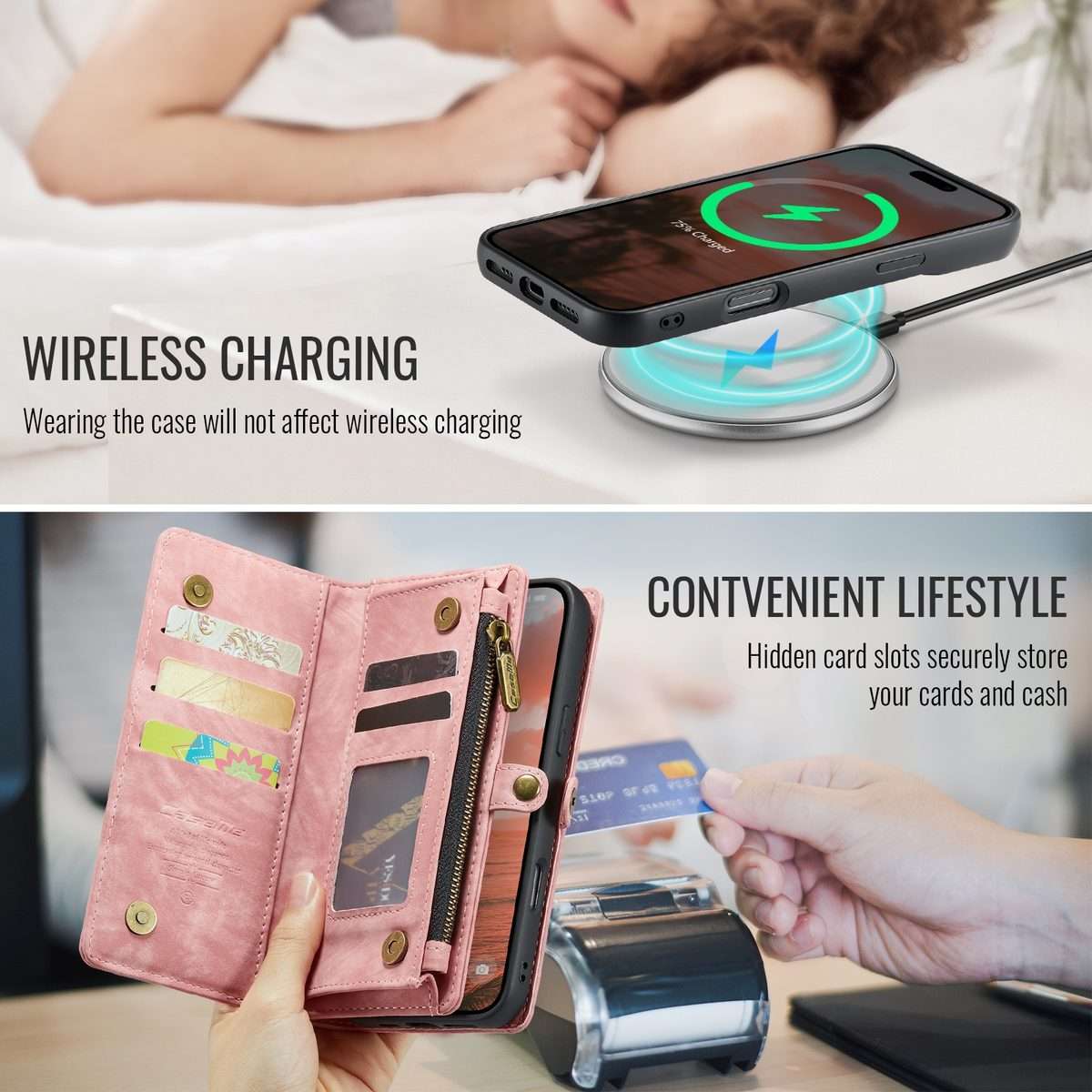 For iPhone 16 Pro CaseMe 008 Detachable Multifunctional Leather Phone Case(Pink)