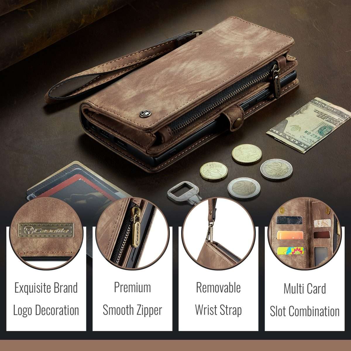 For iPhone 16 Pro CaseMe 008 Detachable Multifunctional Leather Phone Case(Brown)