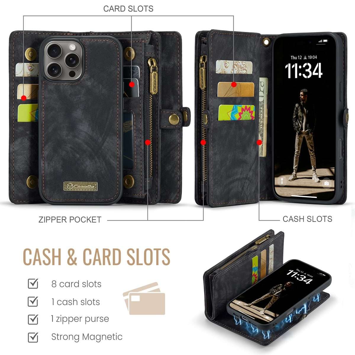 For iPhone 16 Pro CaseMe 008 Detachable Multifunctional Leather Phone Case(Black)