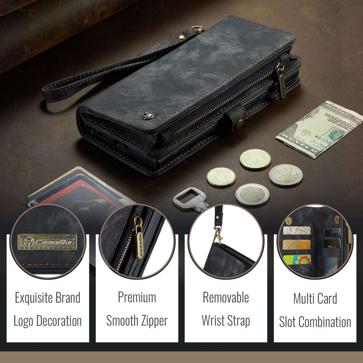 For iPhone 16 Pro CaseMe 008 Detachable Multifunctional Leather Phone Case(Black)