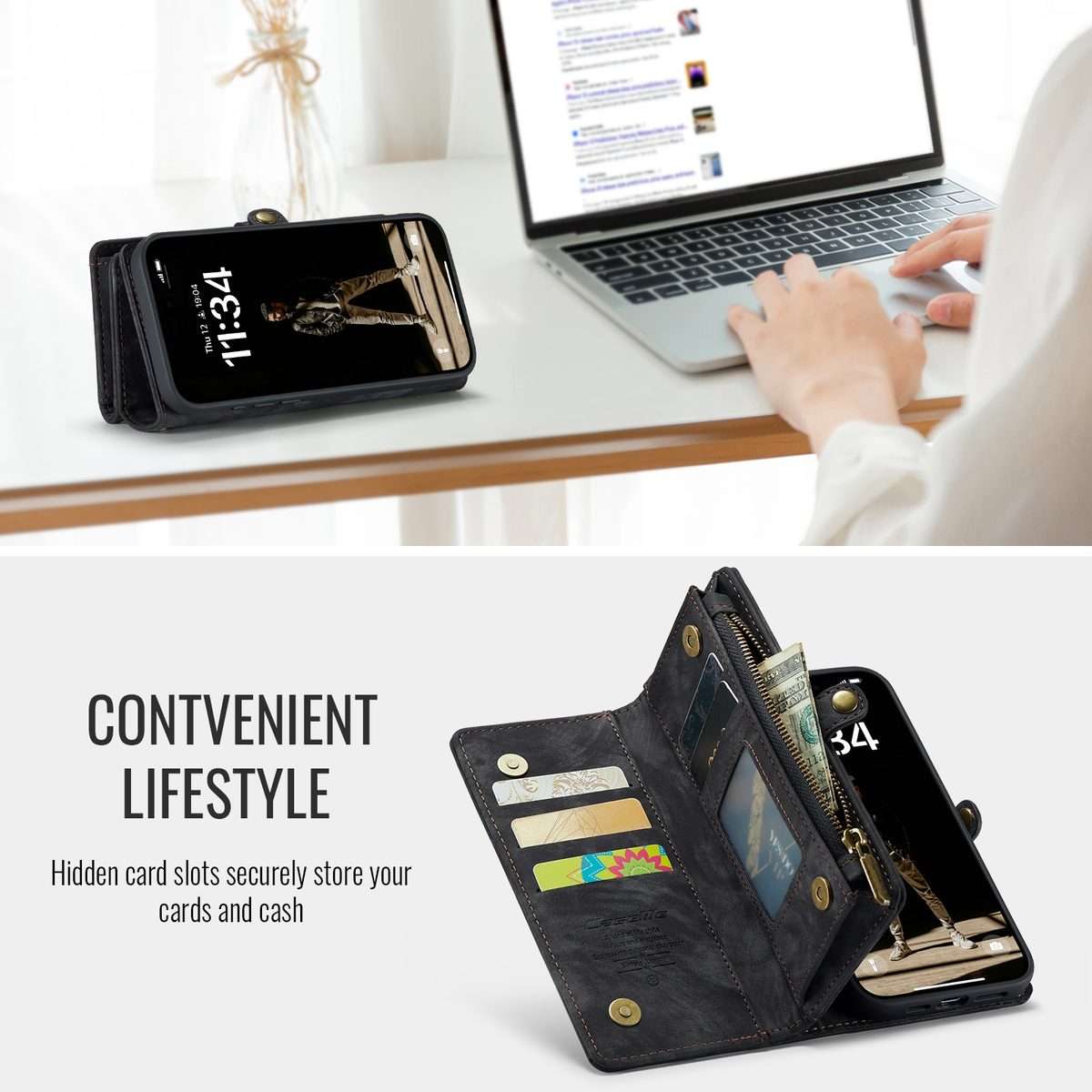 For iPhone 16 Pro CaseMe 008 Detachable Multifunctional Leather Phone Case(Black)