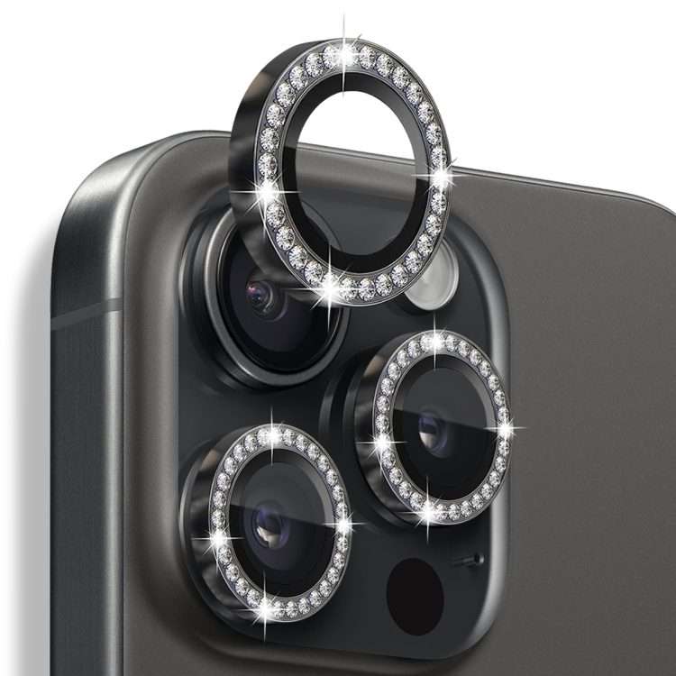For iPhone 16 Pro / 16 Pro Max NORTHJO Rhinestone Camera Lens Protector Tempered Gl ... (Graphite)