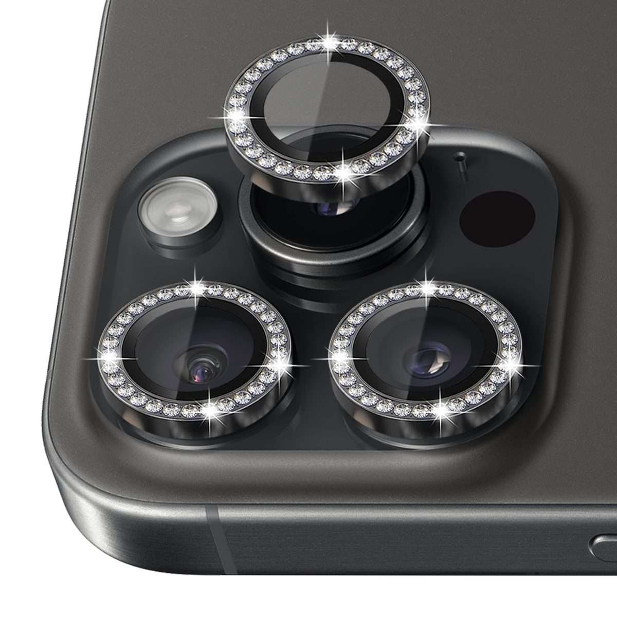 For iPhone 16 Pro / 16 Pro Max NORTHJO Rhinestone Camera Lens Protector Tempered Gl ... (Graphite)