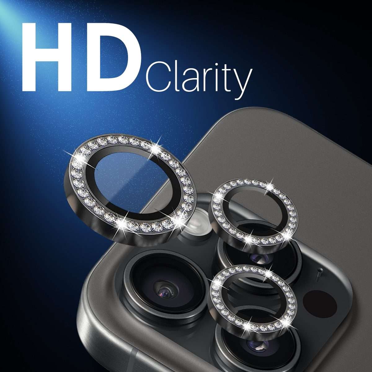 For iPhone 16 Pro / 16 Pro Max NORTHJO Rhinestone Camera Lens Protector Tempered Gl ... (Graphite)