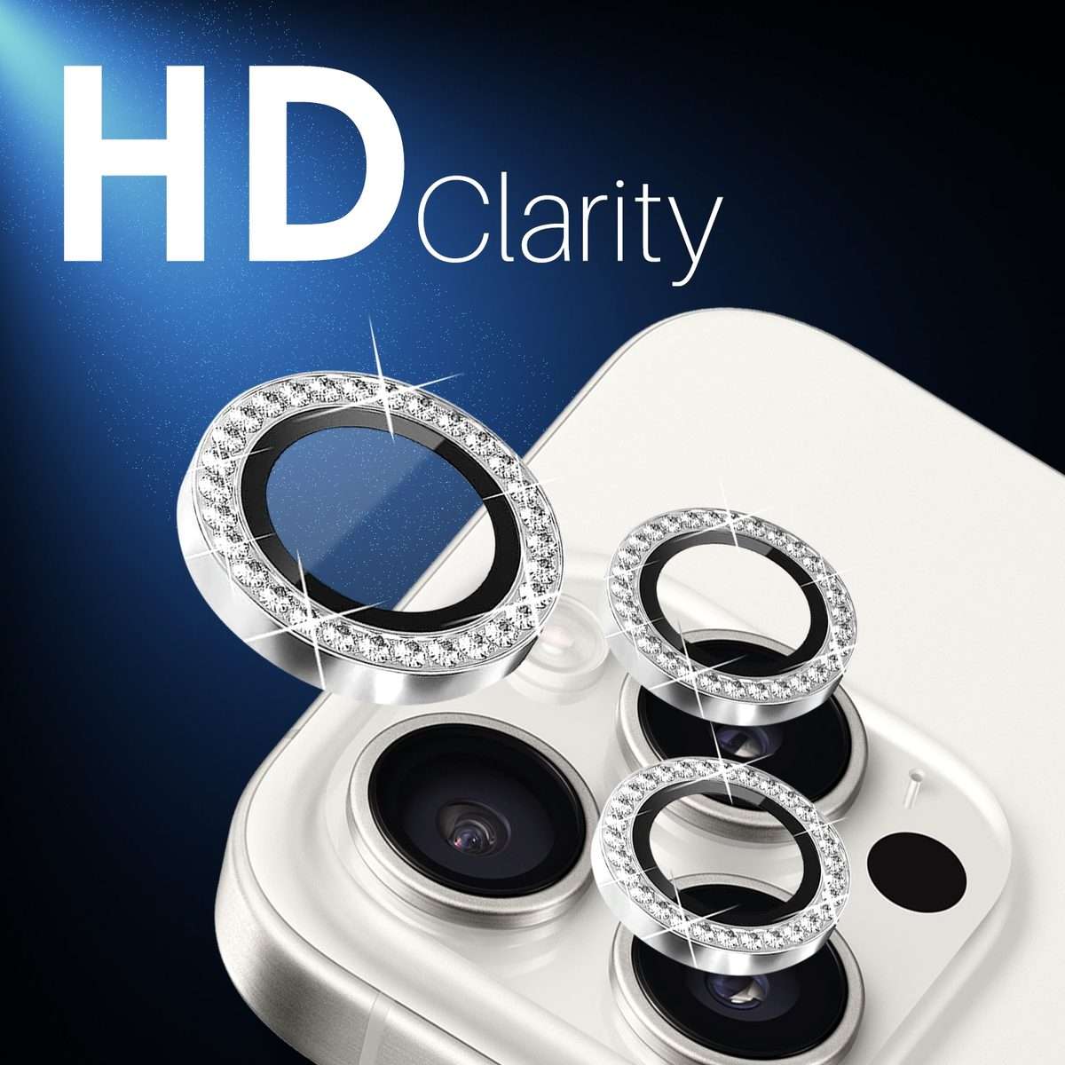 For iPhone 16 Pro / 16 Pro Max NORTHJO Rhinestone Camera Lens Protector Tempered Glas ... (Silver)
