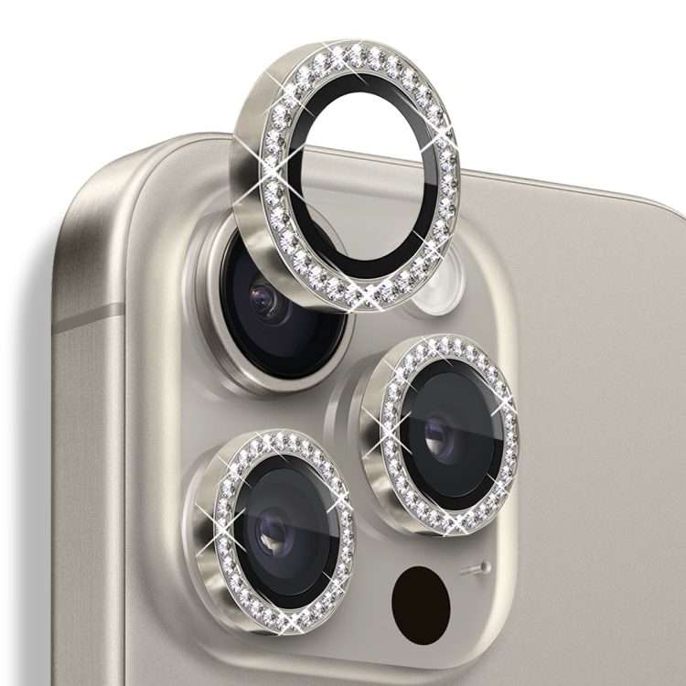 For iPhone 16 Pro / 16 Pro Max NORTHJO Rhinestone Camera Lens Protector Tempered Gla ... (Natural)