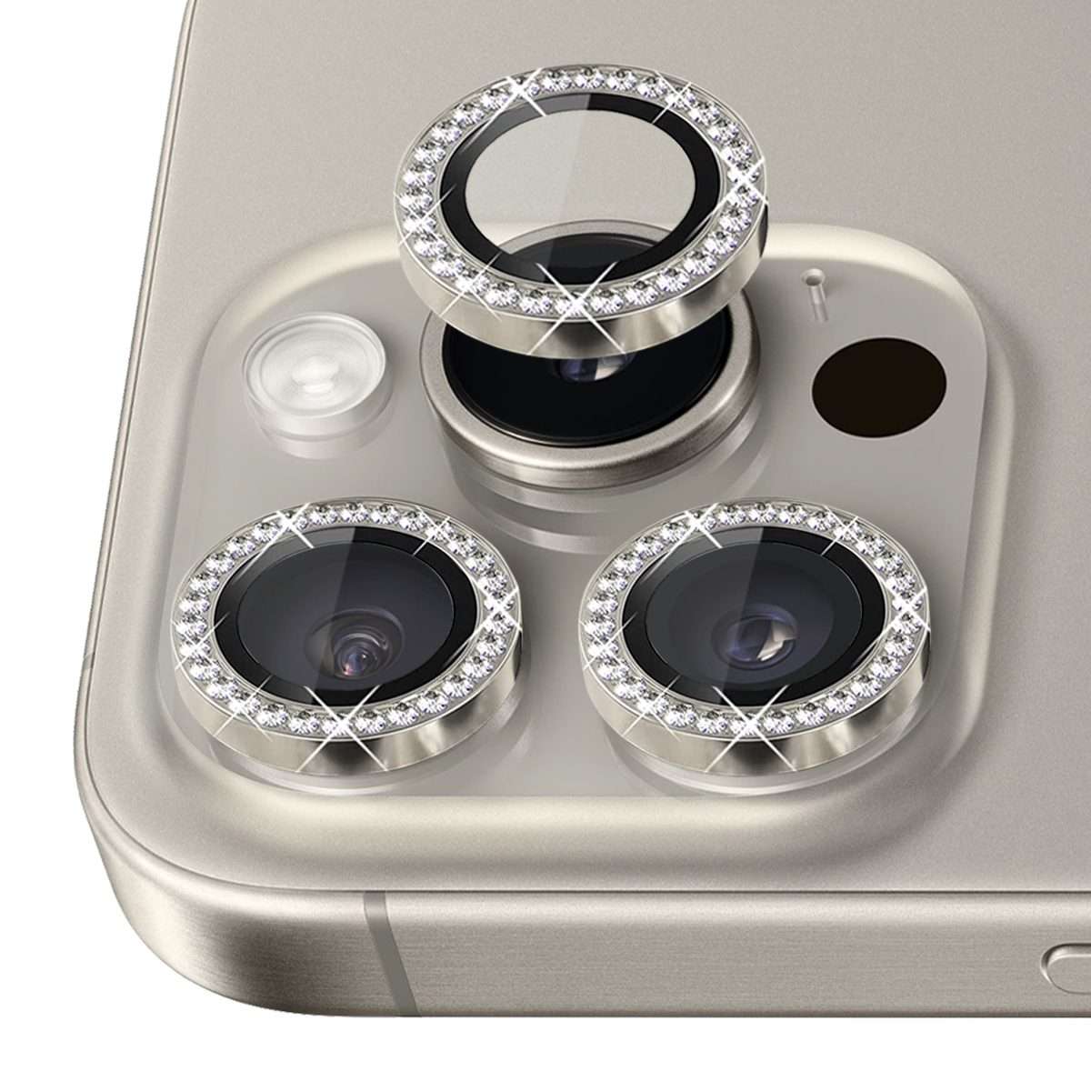 For iPhone 16 Pro / 16 Pro Max NORTHJO Rhinestone Camera Lens Protector Tempered Gla ... (Natural)