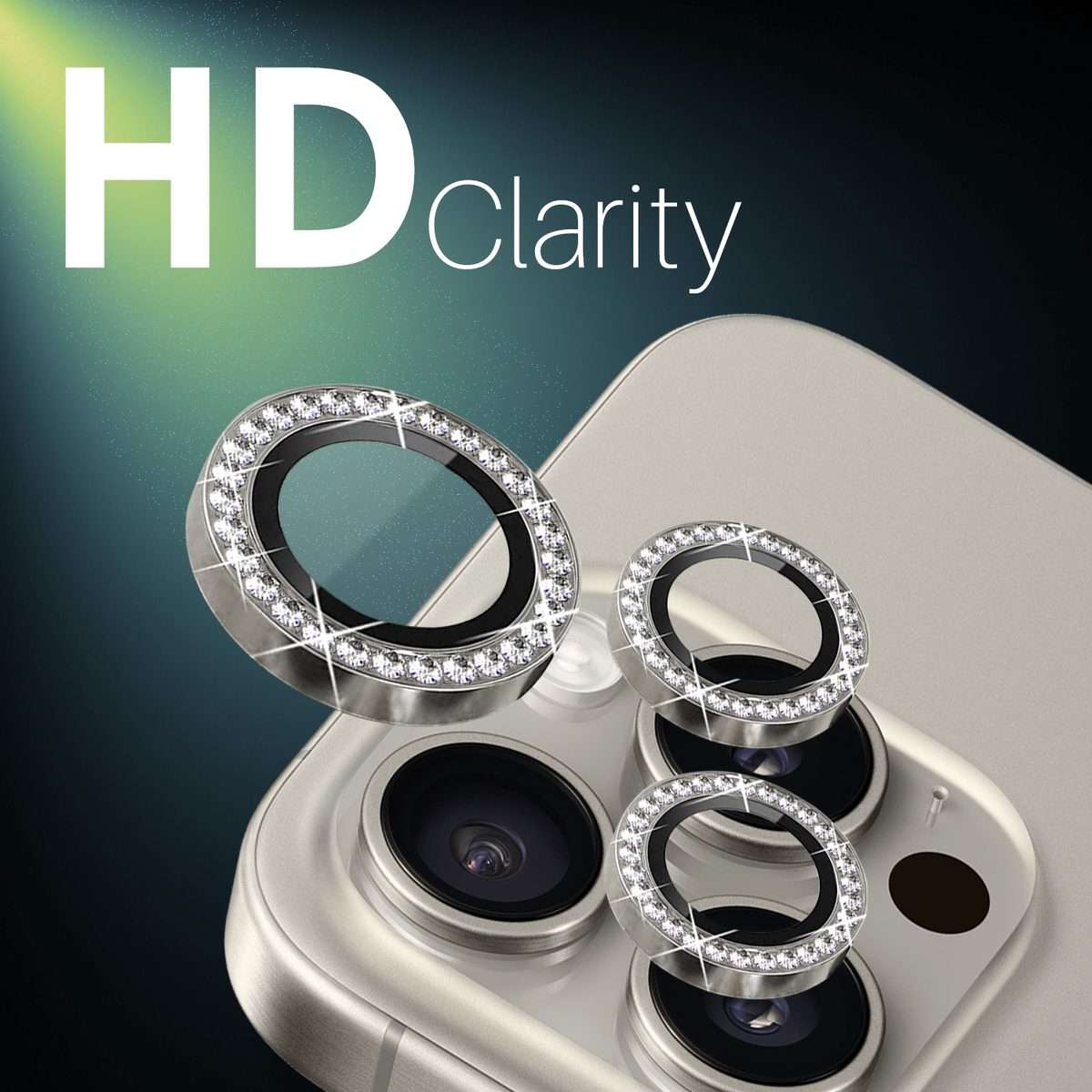 For iPhone 16 Pro / 16 Pro Max NORTHJO Rhinestone Camera Lens Protector Tempered Gla ... (Natural)