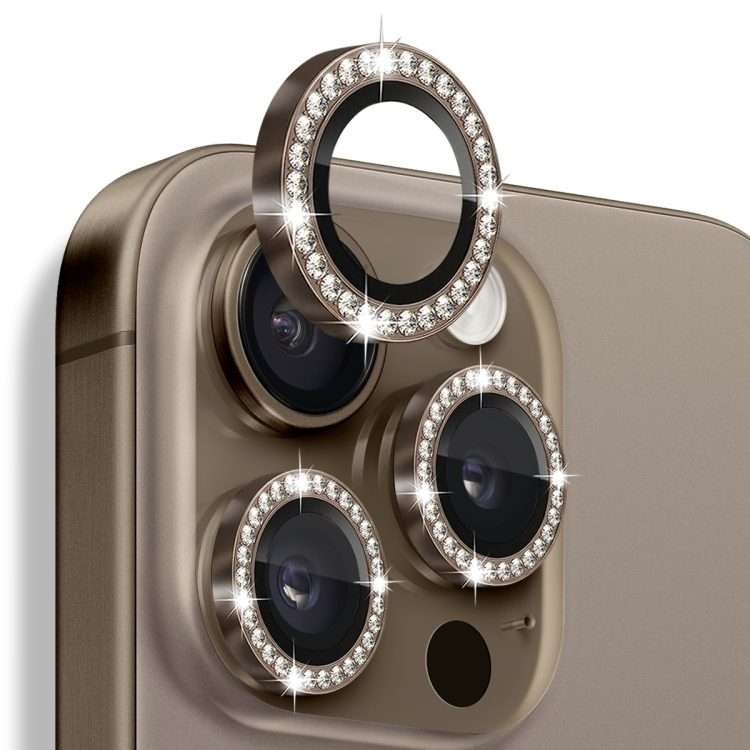 For iPhone 16 Pro / 16 Pro Max NORTHJO Rhinestone Camera Lens Protector Tempered Glass ... (Brown)