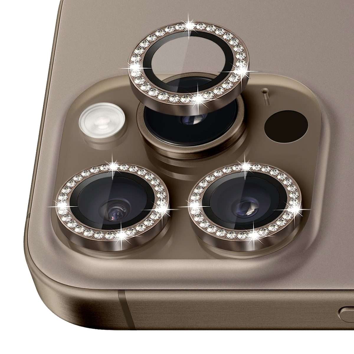 For iPhone 16 Pro / 16 Pro Max NORTHJO Rhinestone Camera Lens Protector Tempered Glass ... (Brown)
