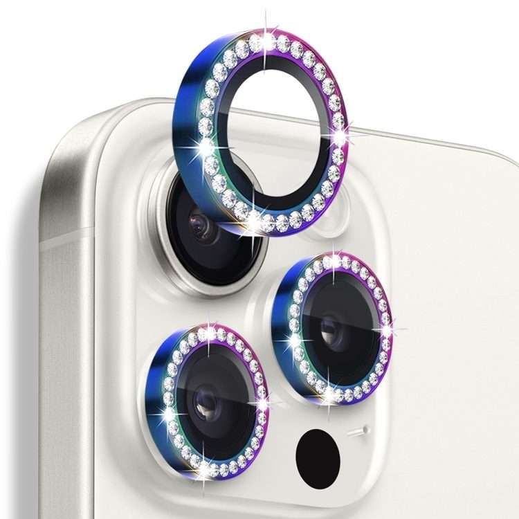 For iPhone 16 Pro / 16 Pro Max NORTHJO Rhinestone Camera Lens Protector Tempered Gl ... (Colorful)