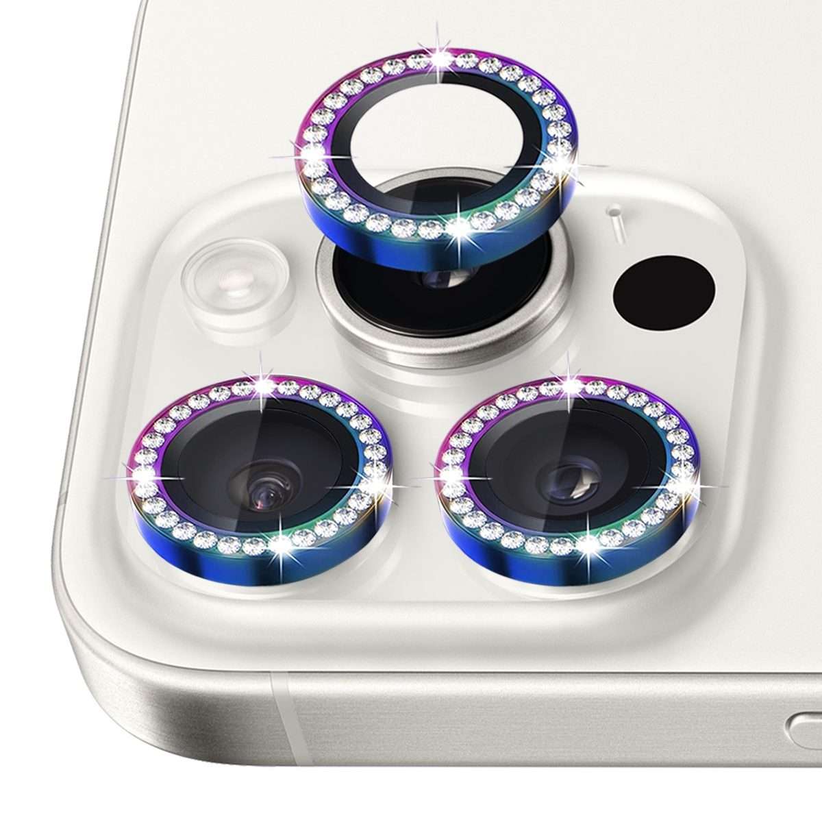 For iPhone 16 Pro / 16 Pro Max NORTHJO Rhinestone Camera Lens Protector Tempered Gl ... (Colorful)