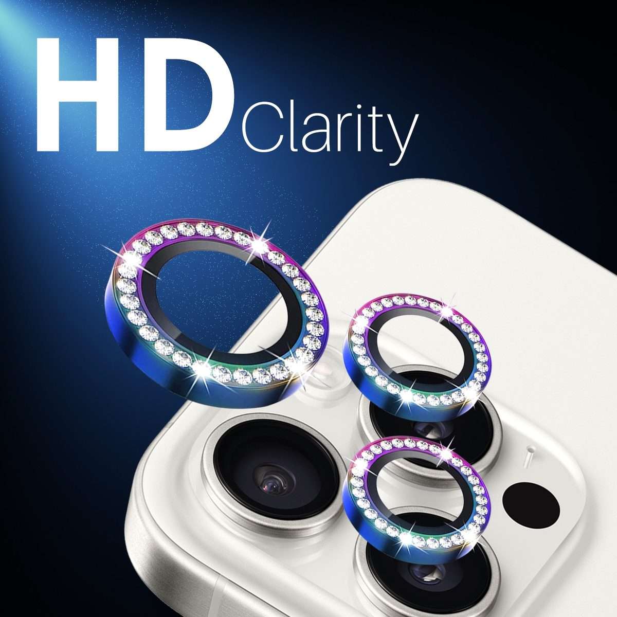 For iPhone 16 Pro / 16 Pro Max NORTHJO Rhinestone Camera Lens Protector Tempered Gl ... (Colorful)