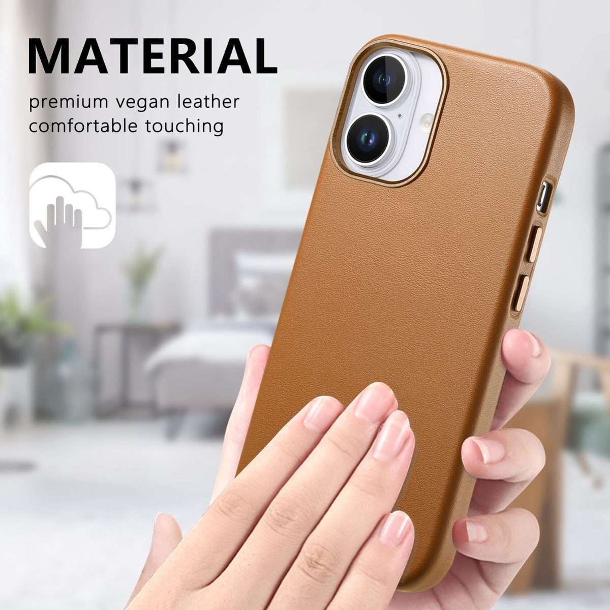 For iPhone 16 Plus Electroplated Metal Button MagSafe Phone Case(Brown)