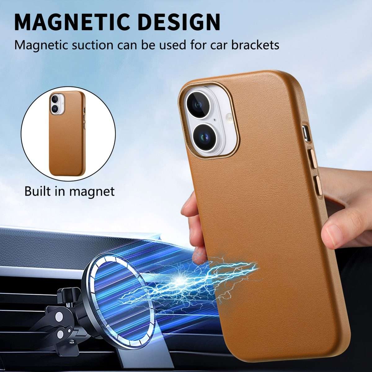 For iPhone 16 Plus Electroplated Metal Button MagSafe Phone Case(Brown)
