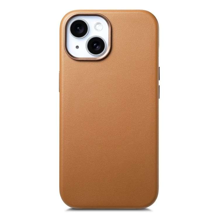 For iPhone 13 Electroplated Metal Button MagSafe Phone Case(Brown)