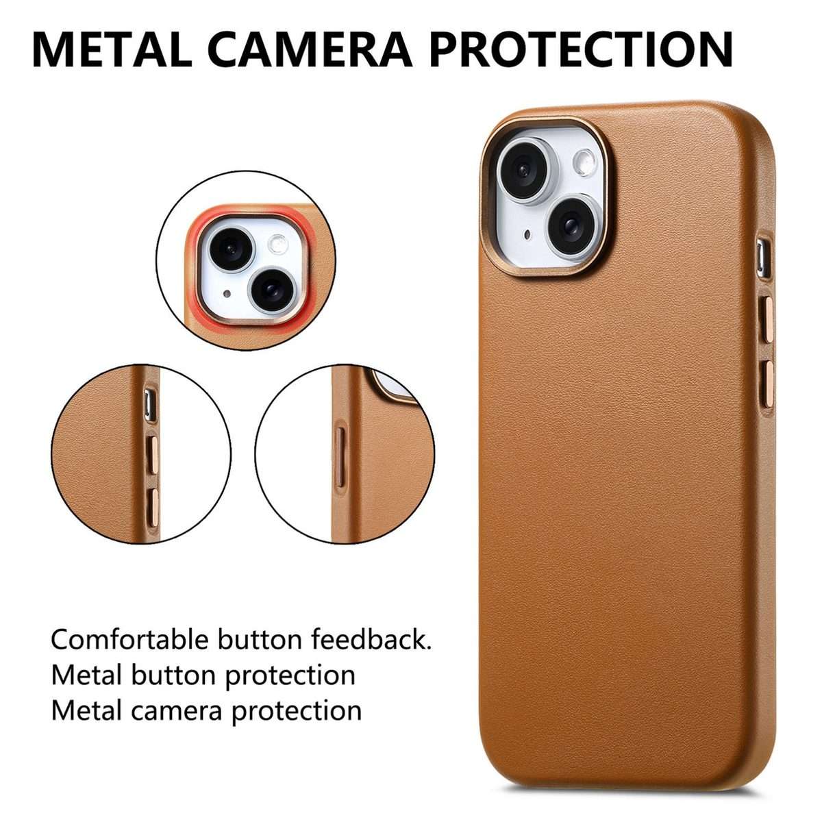 For iPhone 13 Electroplated Metal Button MagSafe Phone Case(Brown)