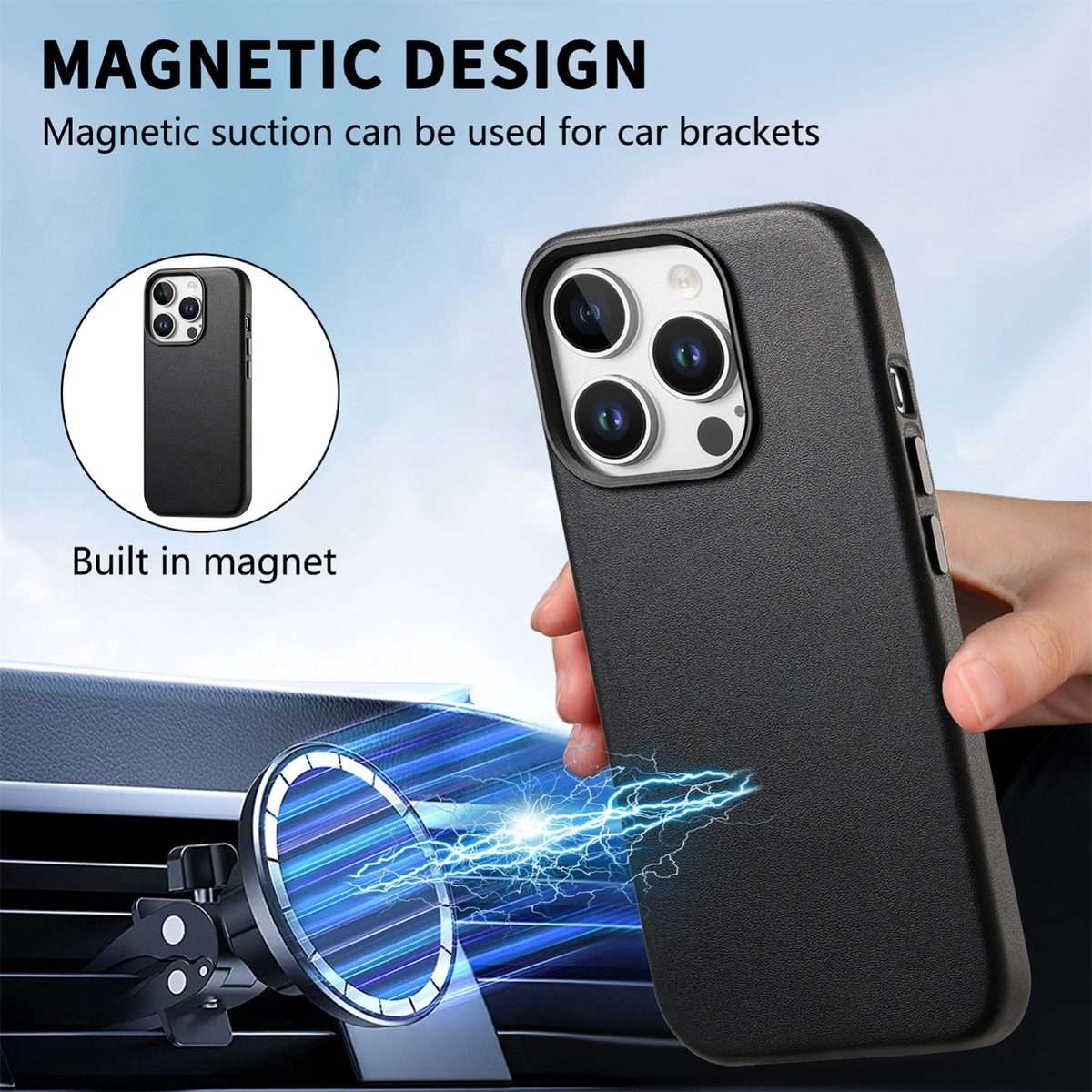 For iPhone 13 Pro Electroplated Metal Button MagSafe Phone Case(Black)