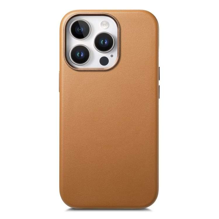 For iPhone 13 Pro Electroplated Metal Button MagSafe Phone Case(Brown)