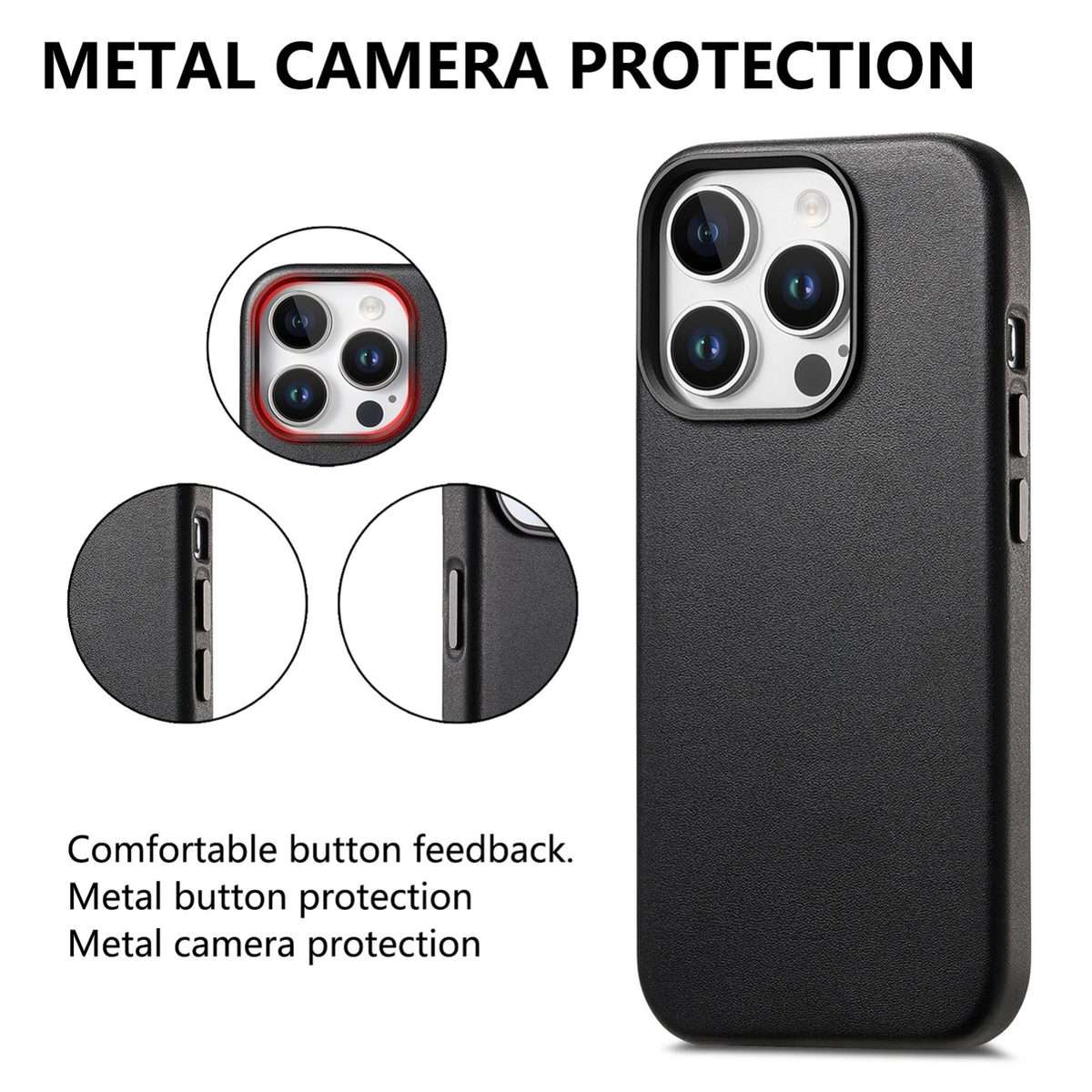 For iPhone 13 Pro Max Electroplated Metal Button MagSafe Phone Case(Black)