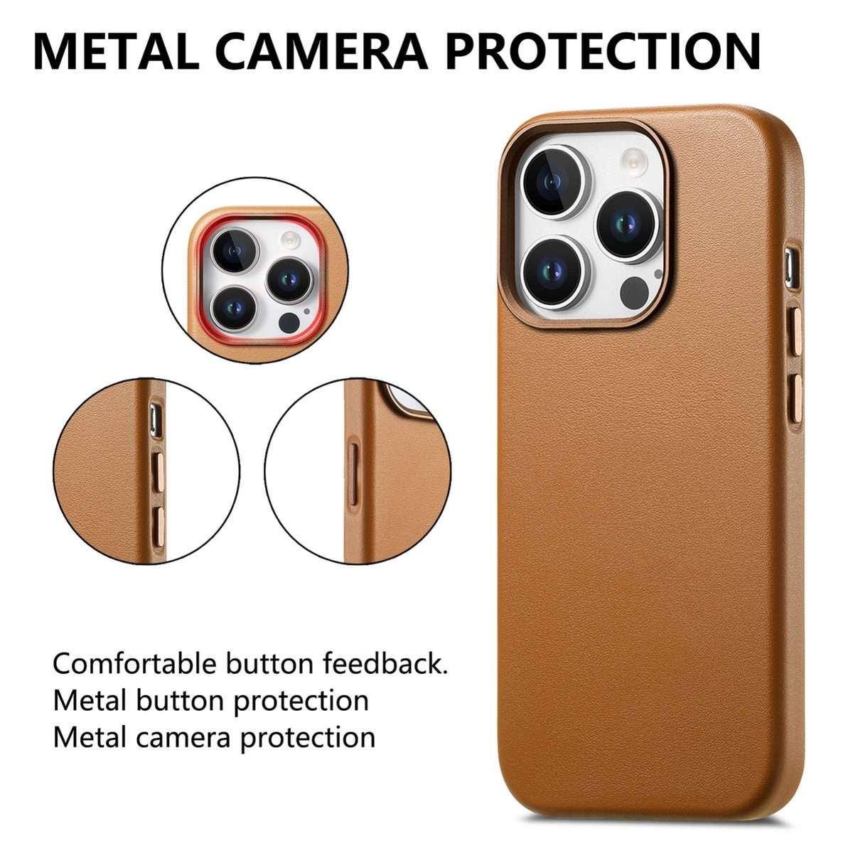 For iPhone 13 Pro Max Electroplated Metal Button MagSafe Phone Case(Brown)
