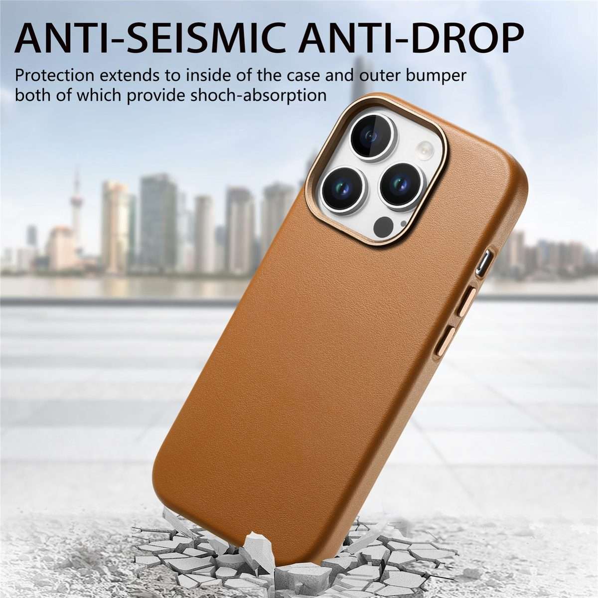 For iPhone 13 Pro Max Electroplated Metal Button MagSafe Phone Case(Brown)