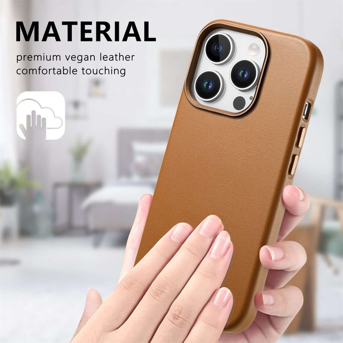 For iPhone 13 Pro Max Electroplated Metal Button MagSafe Phone Case(Brown)