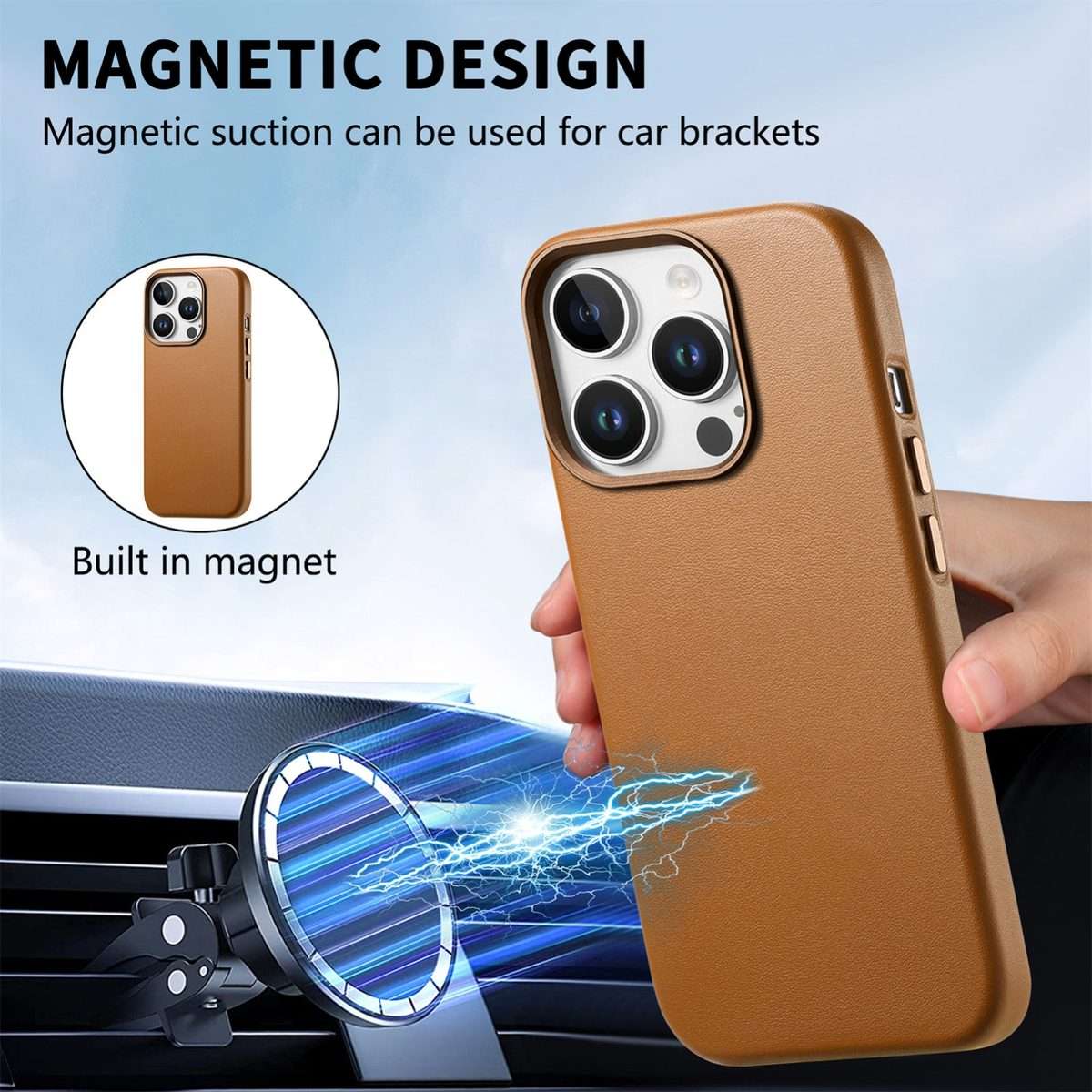 For iPhone 13 Pro Max Electroplated Metal Button MagSafe Phone Case(Brown)