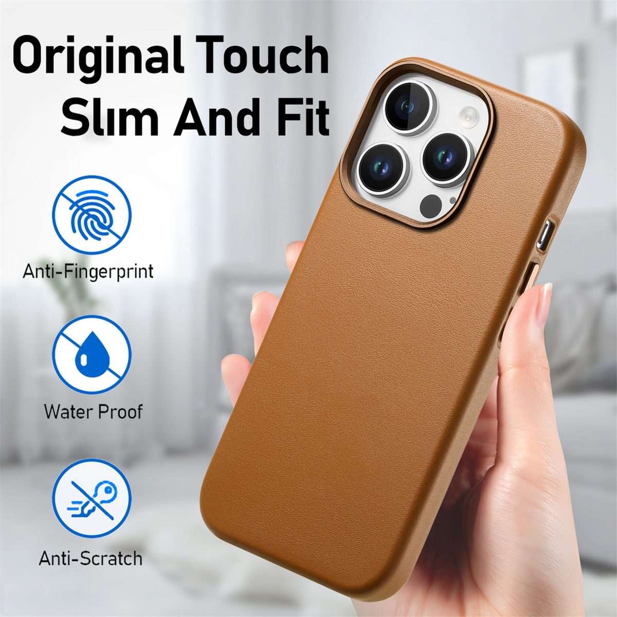 For iPhone 13 Pro Max Electroplated Metal Button MagSafe Phone Case(Brown)