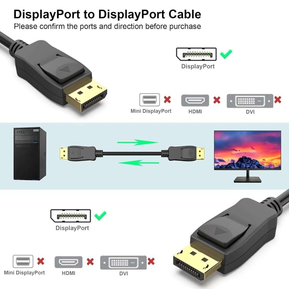 4K DisplayPort to DisplayPort 6 Feet Cable For Lenovo, Dell, HP, ASUS More
