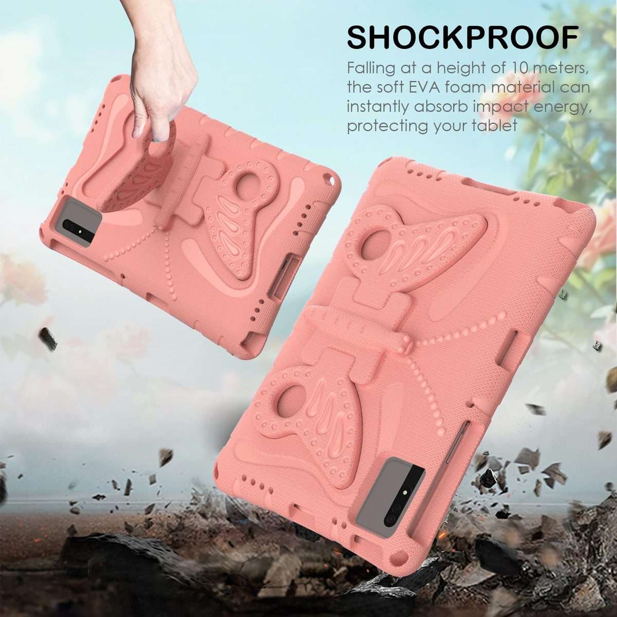For Xiaomi Redmi Pad 2 /SE 11 2025 Butterfly Bracket EVA Shockproof Tablet Case(Pink Orange)