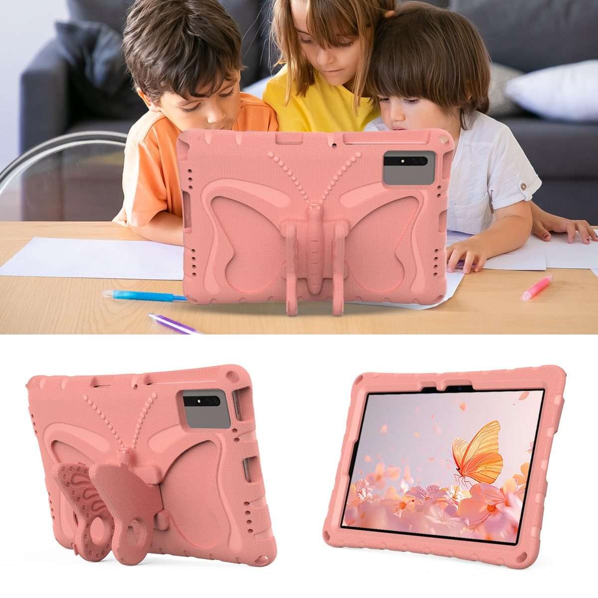 For Xiaomi Redmi Pad 2 /SE 11 2025 Butterfly Bracket EVA Shockproof Tablet Case(Pink Orange)