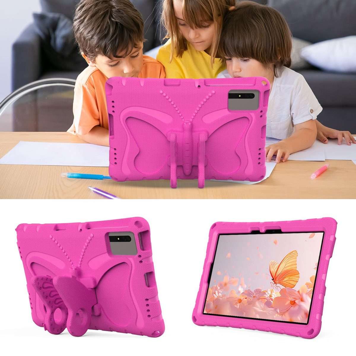 For Xiaomi Redmi Pad 2 /SE 11 2025 Butterfly Bracket EVA Shockproof Tablet Case(Rose Red)
