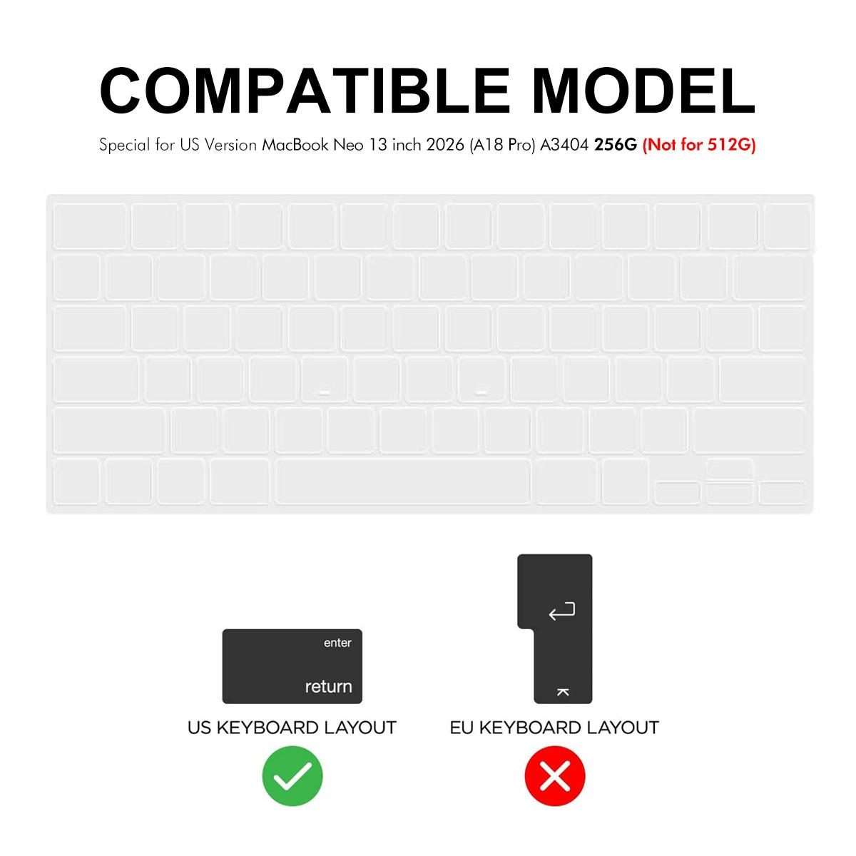 For MacBook Neo 13 inch 2026 (A18 Pro) A3404 256G ENKAY US Version Soft TPU Keyboard Protector Fil