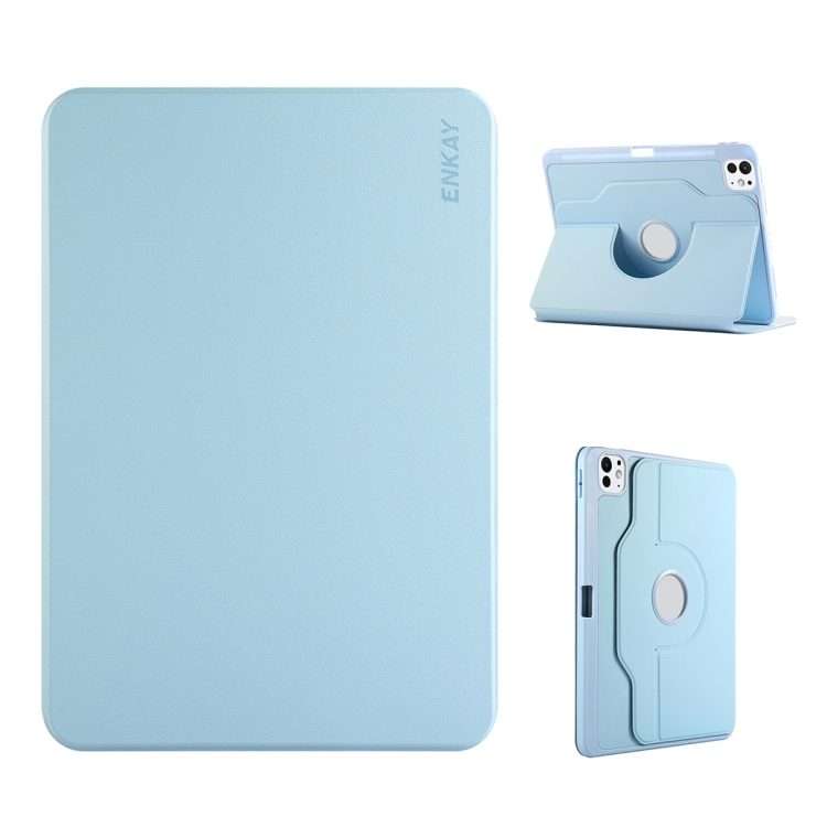 For iPad Pro 11 2025 / 2024 ENKAY 360 Rotation TPU Leather Smart Tablet Case with ... (Light Blue)