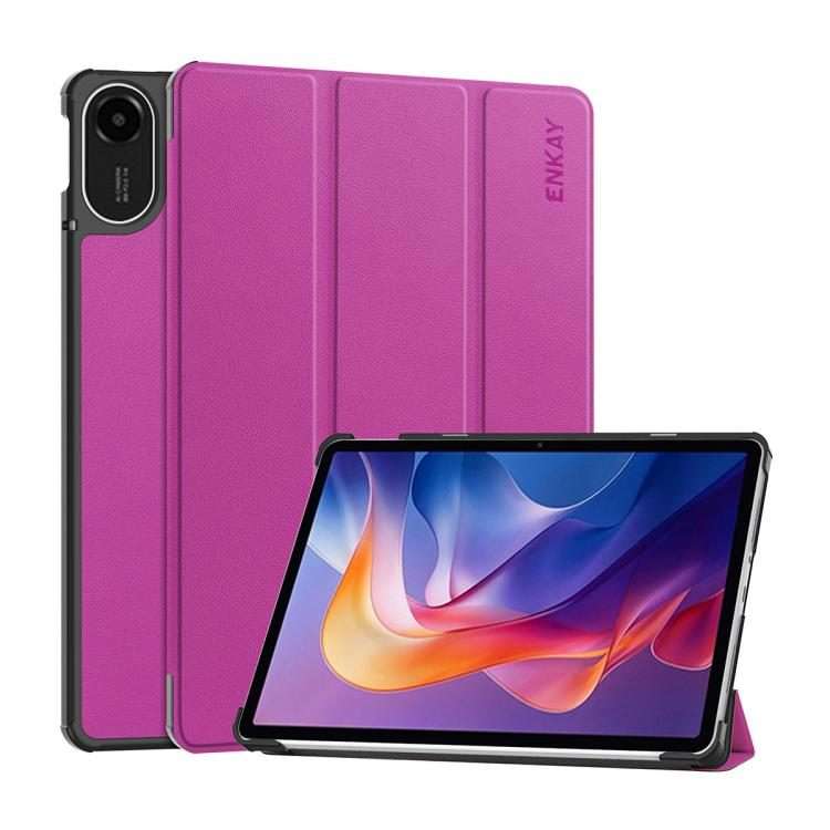 For Redmi Pad 2 11.0 ENKAY Tri-fold Custer Texture Leather Smart Tablet Case(Purple)