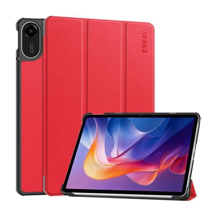 For Redmi Pad 2 11.0 ENKAY Tri-fold Custer Texture Leather Smart Tablet Case(Red)