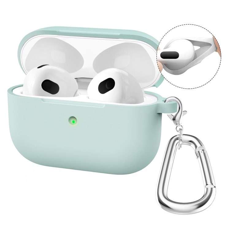 For Apple AirPods 4 2024 ENKAY Hat-Prince Thickened Silicone Case with Hook and ... (Light Green)