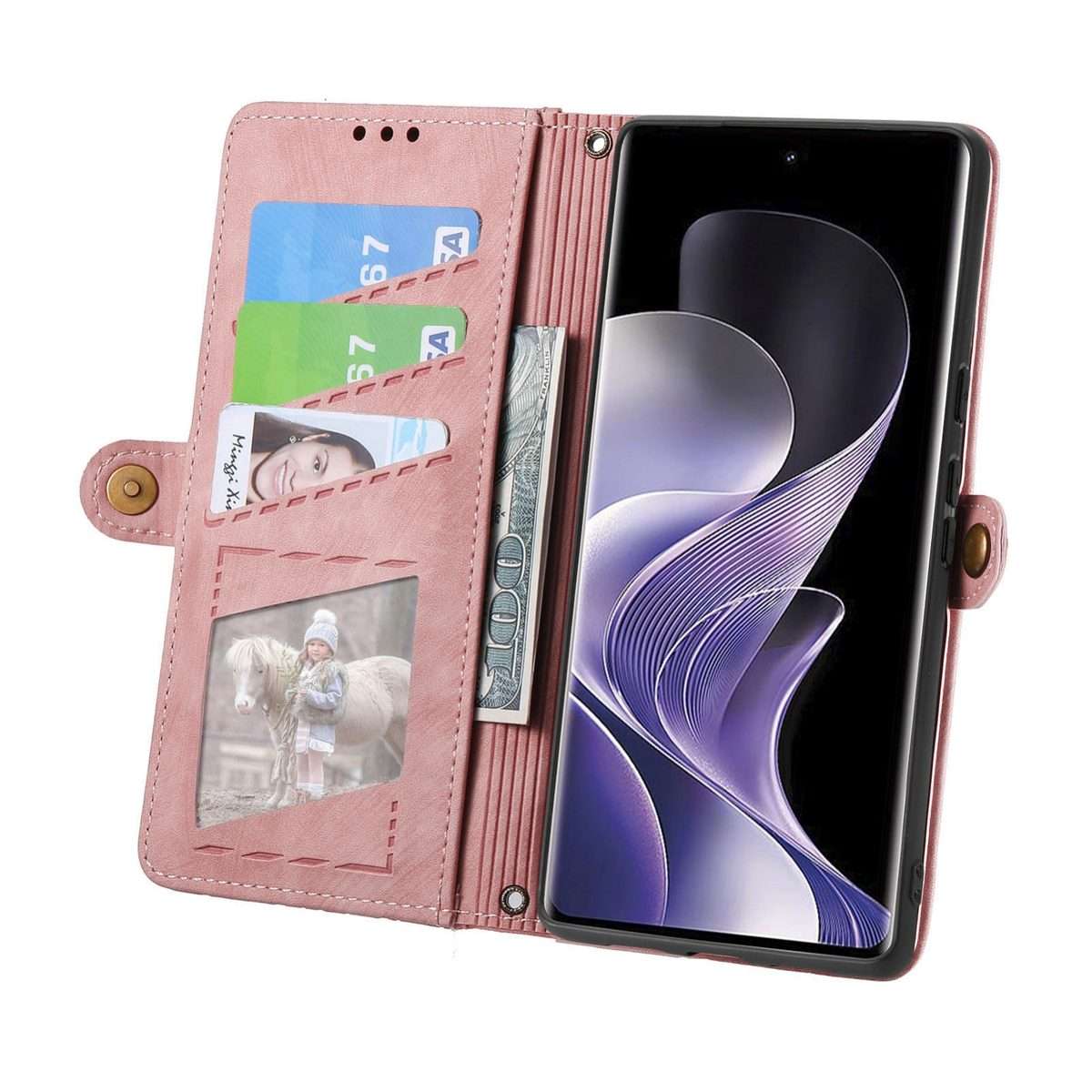 For Xiaomi Redmi Note 14 Pro+ 5G Geometric Zipper Wallet Side Buckle Leather Phone Case(Pink)