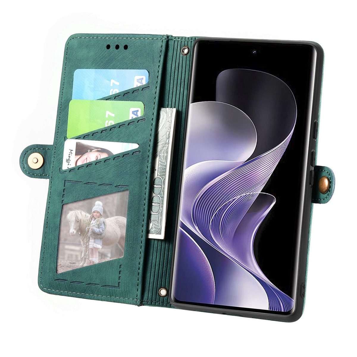 For Xiaomi Redmi Note 14 Pro+ 5G Geometric Zipper Wallet Side Buckle Leather Phone Case(Green)