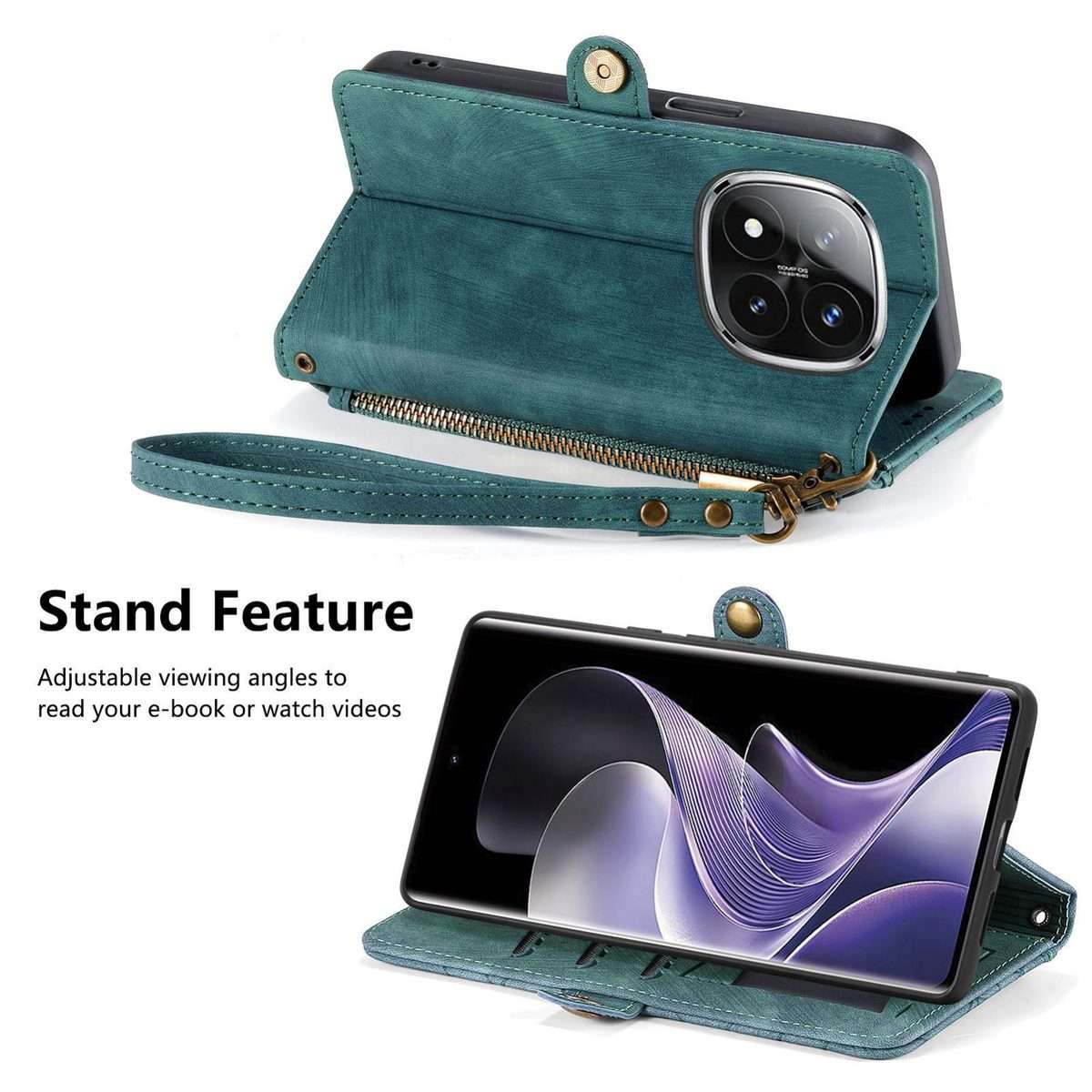 For Xiaomi Redmi Note 14 Pro+ 5G Geometric Zipper Wallet Side Buckle Leather Phone Case(Green)