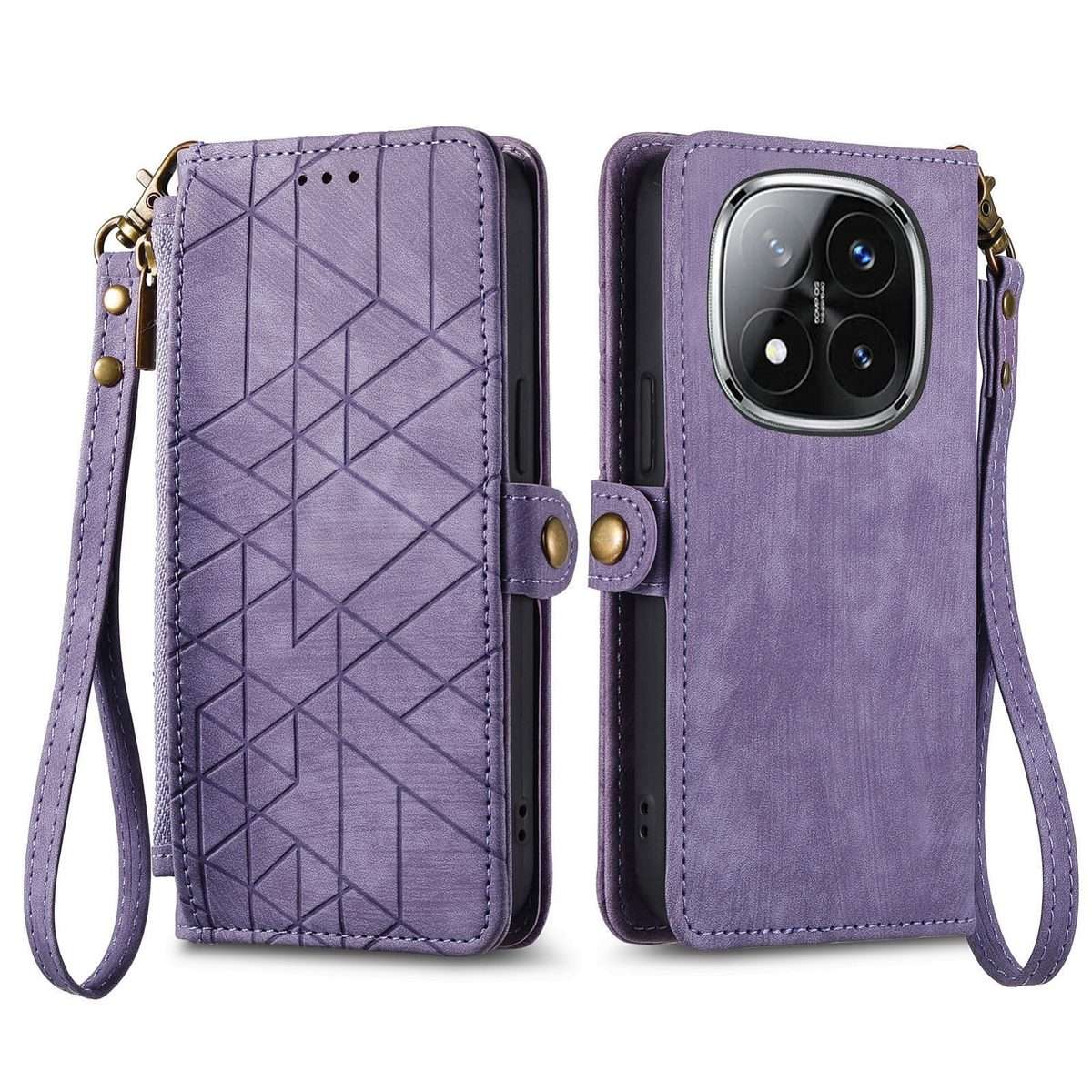 For Xiaomi Redmi Note 14 Pro+ 5G Geometric Zipper Wallet Side Buckle Leather Phone Case(Purple)