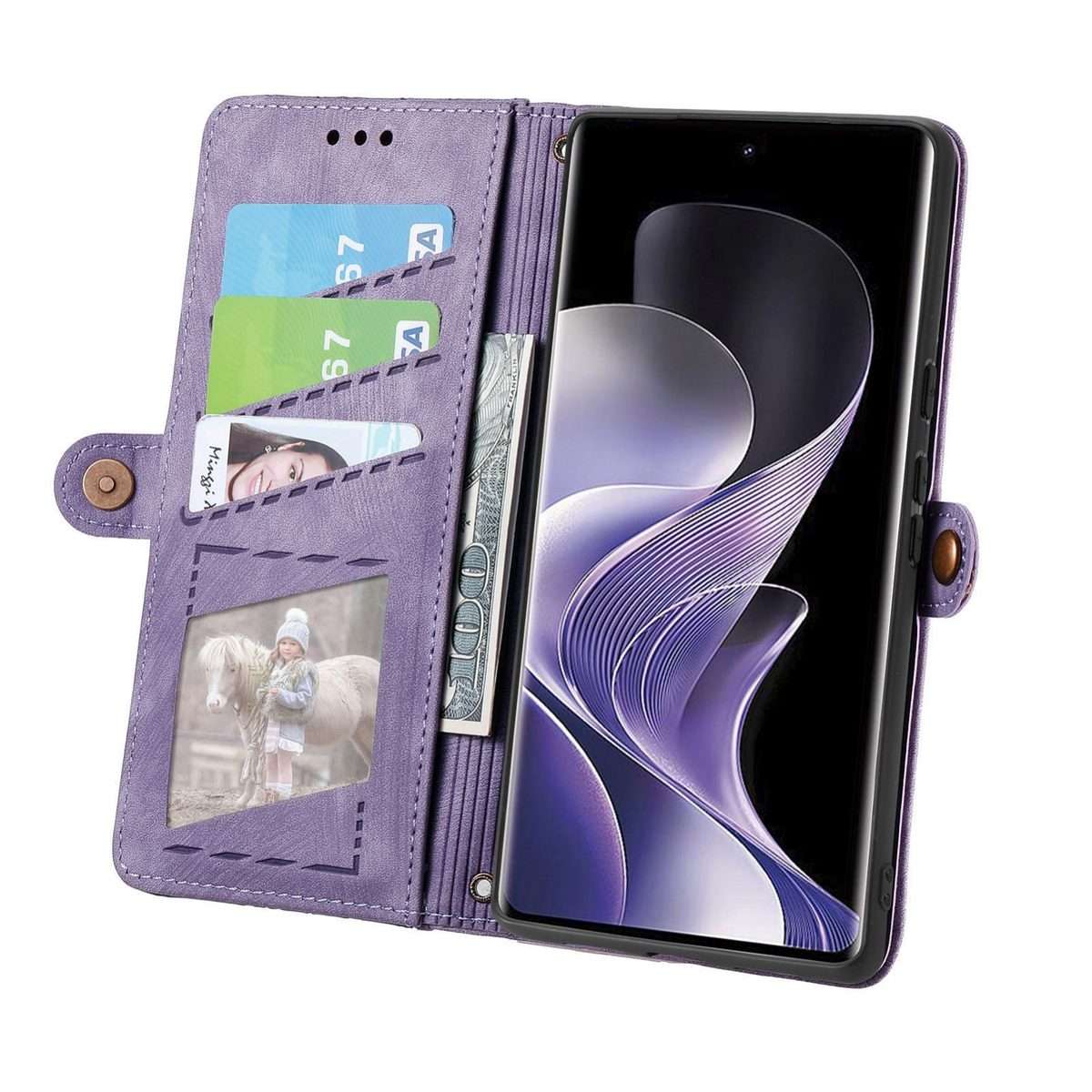 For Xiaomi Redmi Note 14 Pro+ 5G Geometric Zipper Wallet Side Buckle Leather Phone Case(Purple)
