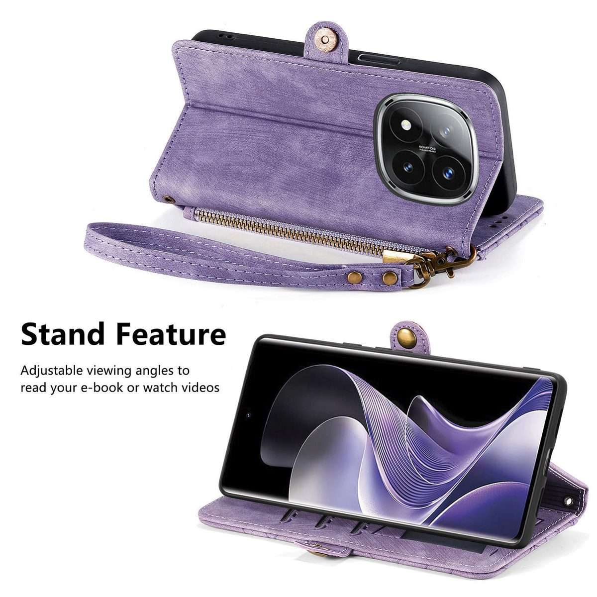 For Xiaomi Redmi Note 14 Pro+ 5G Geometric Zipper Wallet Side Buckle Leather Phone Case(Purple)
