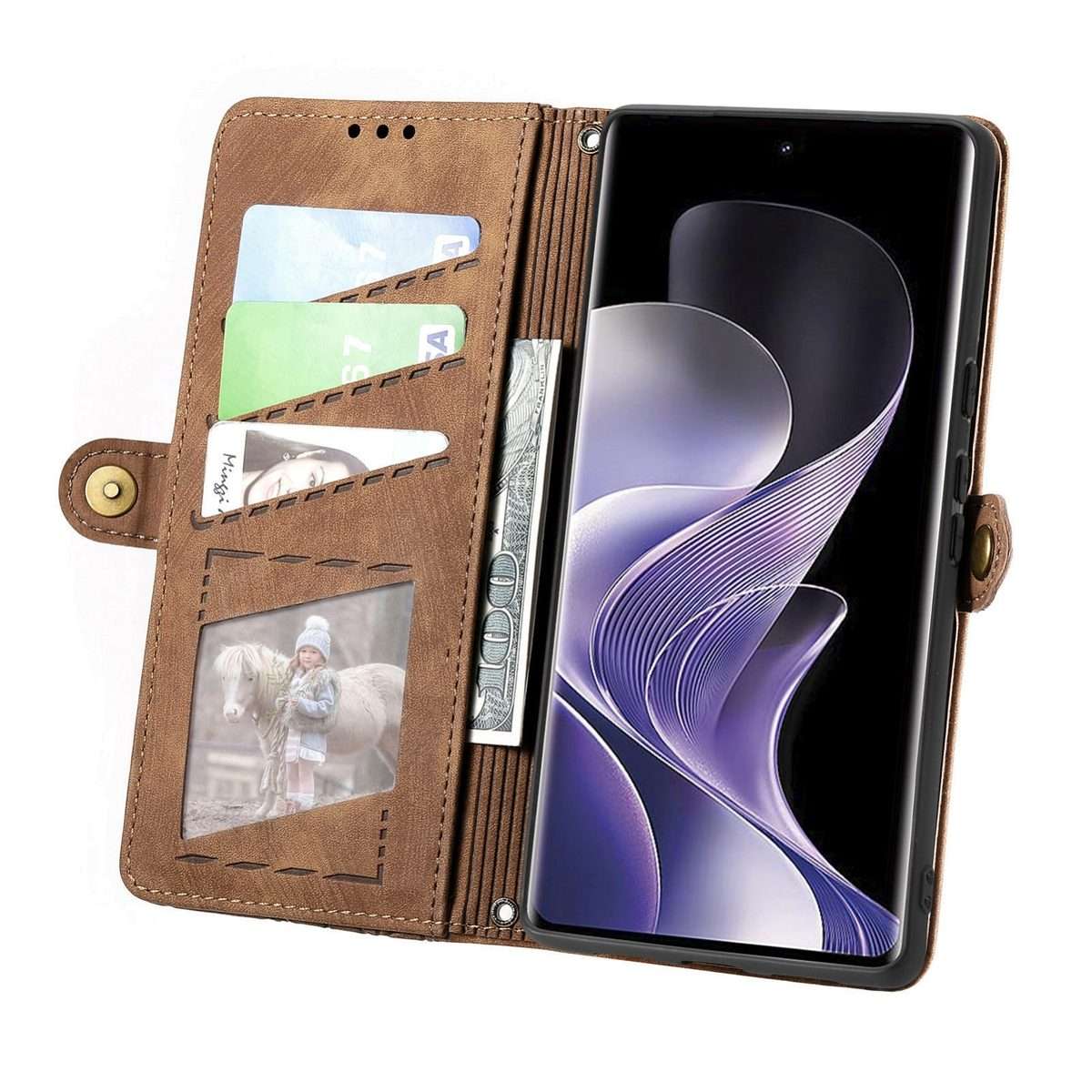 For Xiaomi Redmi Note 14 Pro+ 5G Geometric Zipper Wallet Side Buckle Leather Phone Case(Brown)