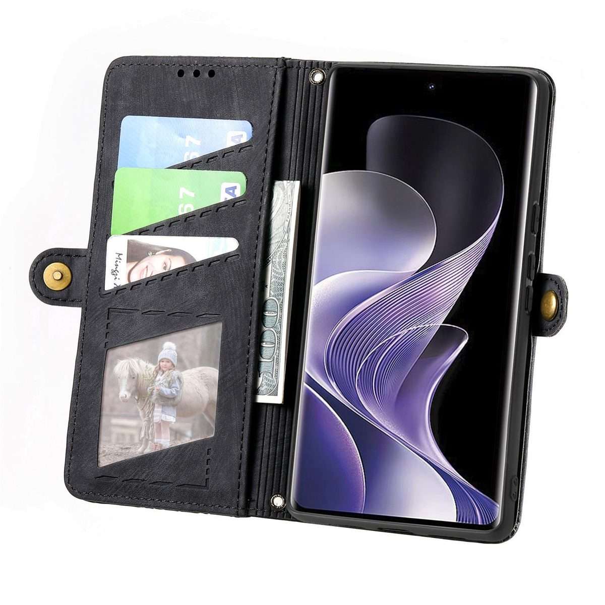 For Xiaomi Redmi Note 14 Pro+ 5G Geometric Zipper Wallet Side Buckle Leather Phone Case(Black)