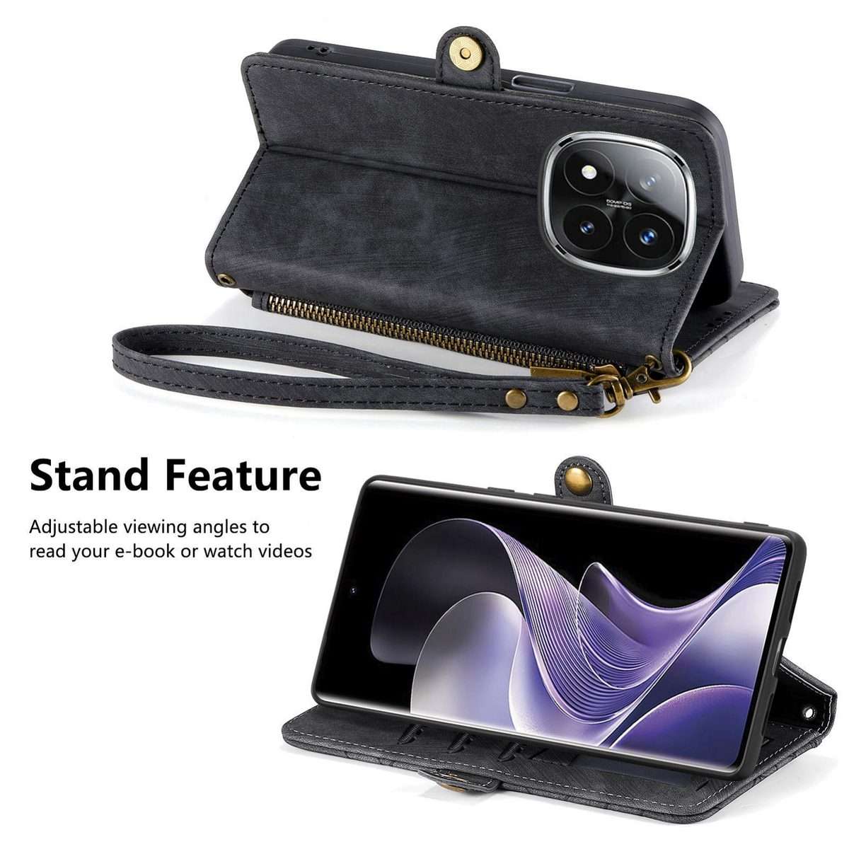 For Xiaomi Redmi Note 14 Pro+ 5G Geometric Zipper Wallet Side Buckle Leather Phone Case(Black)
