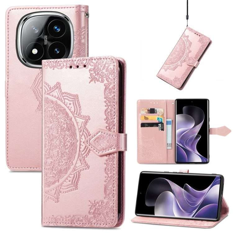 For Xiaomi Redmi Note 14 Pro 5G Mandala Flower Embossed Leather Phone Case(Rose Gold)